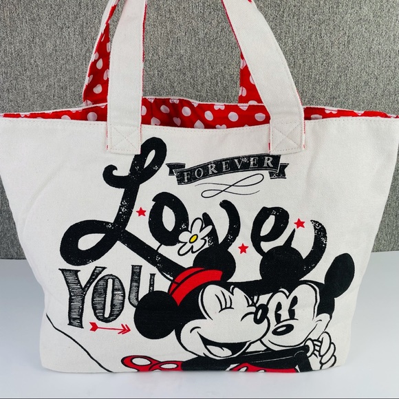 COPY - Disney Store Mickey and Minnie Mouse ''Love'' Canvas Beach Weekend Tote … - Picture 2 of 11